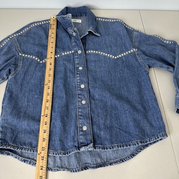 MNG Mango Denim Shirt Size 6 Blue Studded Snap Oversized Boho Western - Picture 11 of 14
